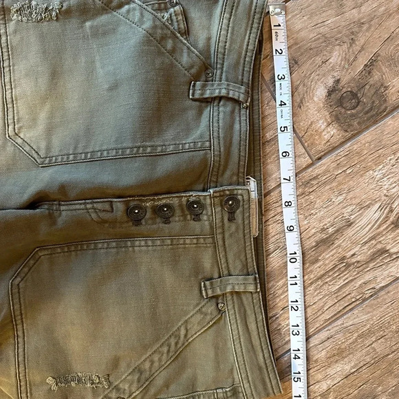 Free people olive green button fly distressed crop pants 4 - Picture 3 of 9